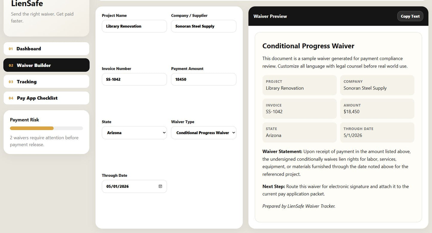LienSafe Waiver Tracker