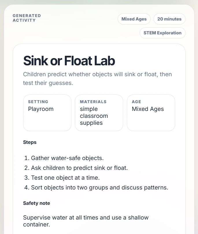 Little Sprouts Play Activity Generator