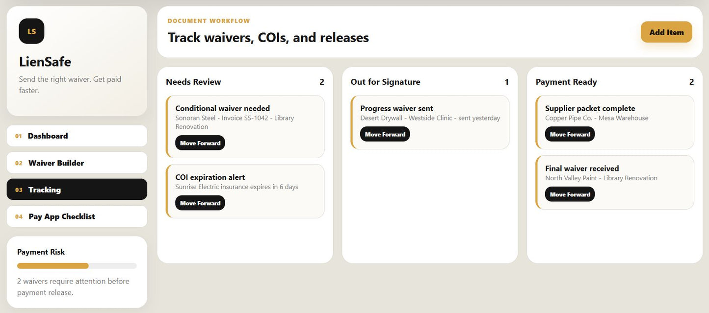 LienSafe Waiver Tracker
