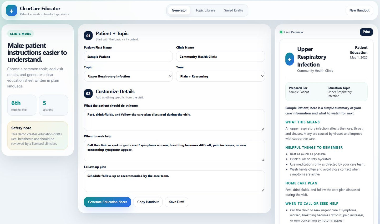Clear Care Healthcare Education Tool